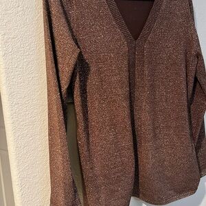 Brown V-Neck Knit Sweater